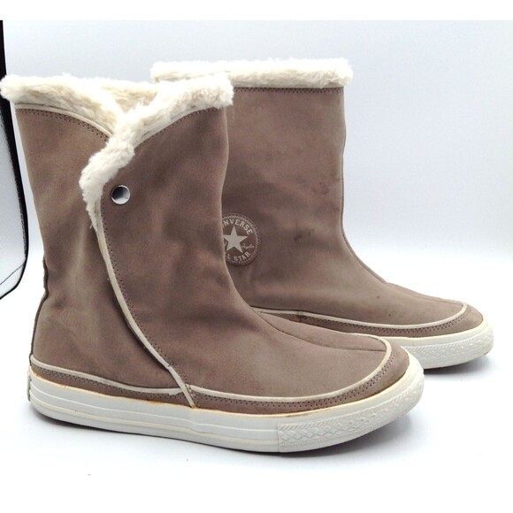 Converse All-Star Chuck Taylor Boots Wn 10 Beige Beverly Suede Faux Fur Platform - Picture 1 of 14